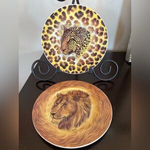 Set 2 Cheetah & Lion Salad Plates Email de Limoges I Godinger Fiorilli Wildlife